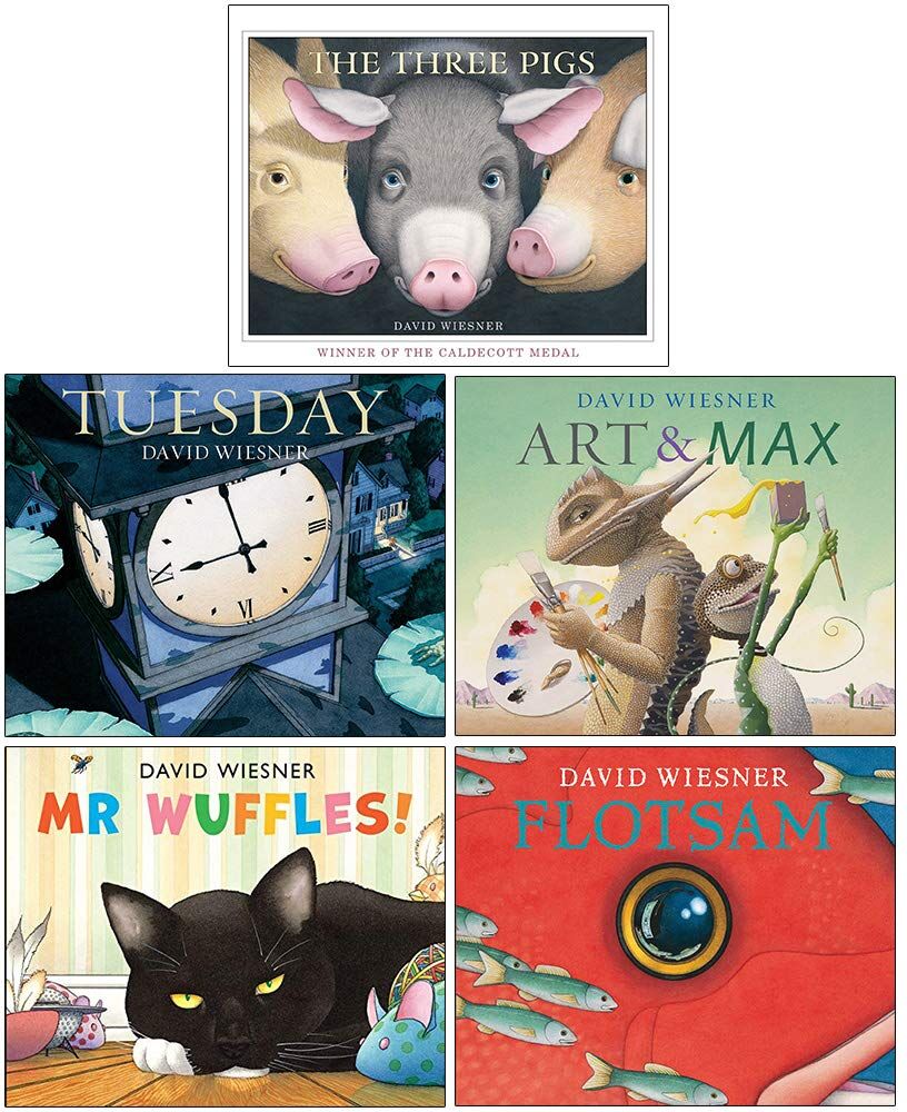 Andersen Press David Wiesner Collection 5 Books Set (The Three Pigs, Tuesday, Art and Max, Mr Wuffles, Flotsam)