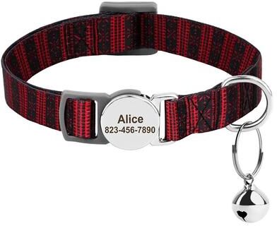 Inspired Finds Personalized Adjustable Cat Collar With Engraved ID Nameplate & Safety Bell crimson Tracker Collar