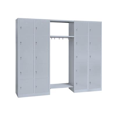 Lüllmann® Garderobe, 2 Abteile links, 2 Abteile rechts, je 5 Fächer, 1800 x 2400 x 500 mm, lichtgrau