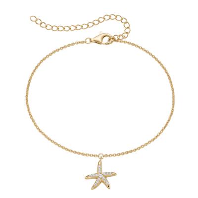 Fußkette mit Anhänger FIRETTI "Schmuck Geschenk Silber 925 Körperschmuck Ankerkette Anhänger Seestern", gold (gelbgoldfarben, kristallweiß, kristallweiß), Fußketten, Damen, Silber 925 (Sterlingsilber), mit Zirkonia (synth.)