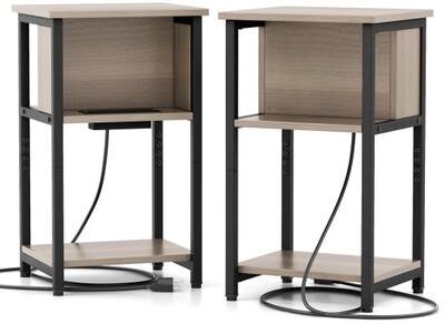 Costway 3-Tier End Table with USB Ports & Power Outlets-2 Pieces