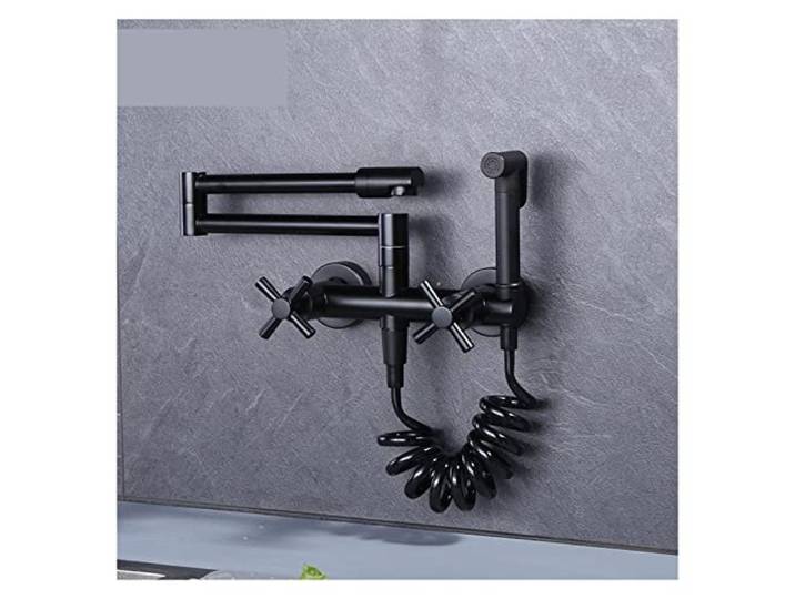 Klapphahn, Chrom Küchenspüle Wasserhahn faltbarer Topffüller Tap Matte schwarzer Griff wandmontiert rotatierbares Ausguss heißes und kaltes Wasser(Matte Black)