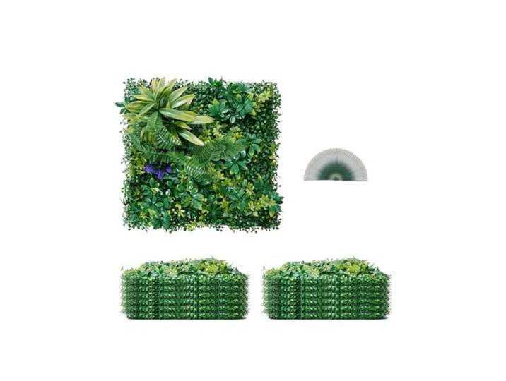 VEVOR Mur Végétal Artificiel 12 PCS Panneau Mural Décoratif Plante Artificielle 3D Emboîtable\, 50x50 cm\, pour Décoration Intérieure Extérieure\, Couverture de Clôture en Lierre\, Brise-vue Mural Jardin