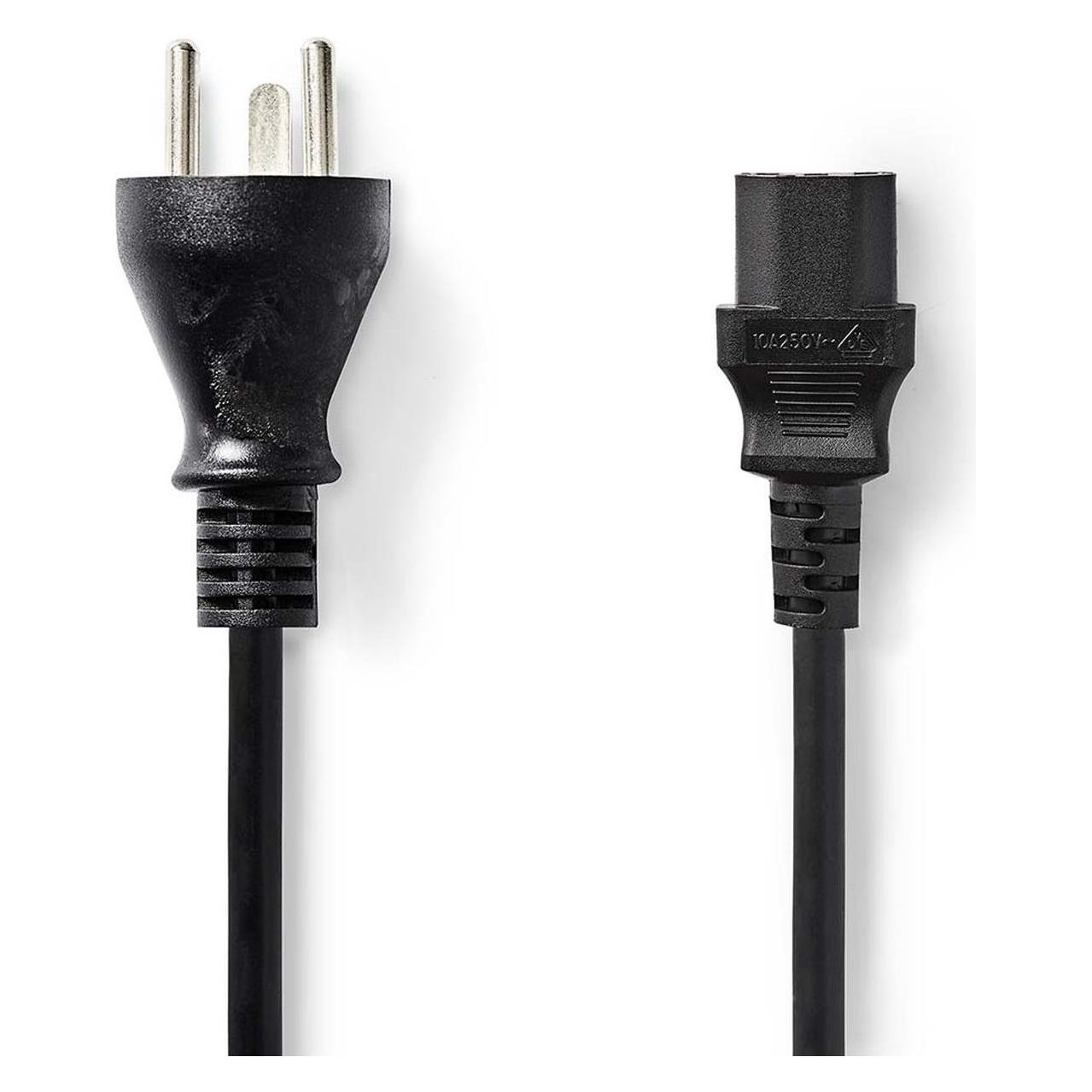 Nedis Stromkabel | Dänemark Stecker | IEC-320-C13 | Gerade | Gerade | Vernickelt | 2.00 m | Rund | P (2 m) (CEGL11400BK20)