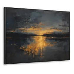 LEINWAND Bilder mit Rahmen - Goldene Reflexion auf dem Wasser - 70x50