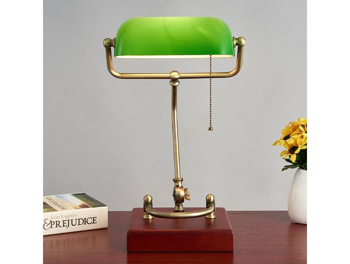 Lampe de Table bancaire lampe en verre de Style européen rétro lampe de bureau en bois Antique salon chambre lampe de chevet décorative