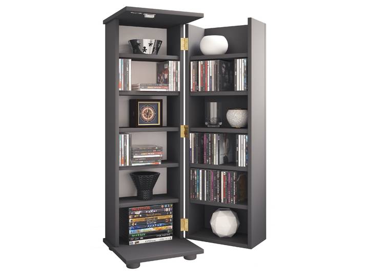 Media-Regal VCM Holz Schrank CD DVD Regal abschließbar Engalo L , schwarz (anthrazit), B:31cm T:31cm, Regale, Media-Regal