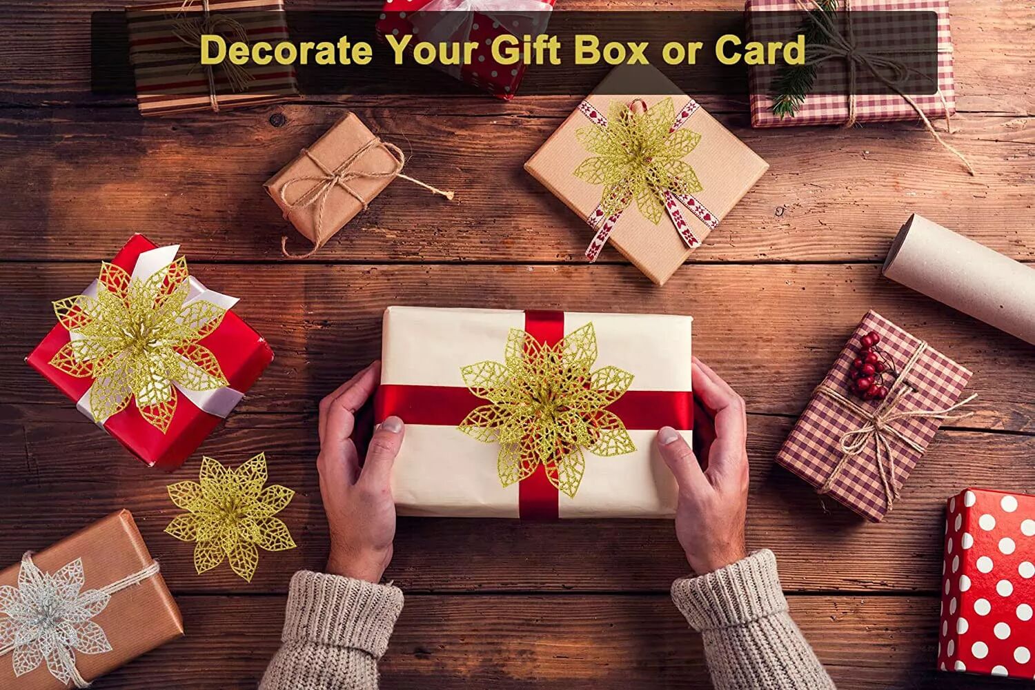 INF Weihnachtsblumen für Weihnachtsdeko Kunststoff Gold 10er Pack