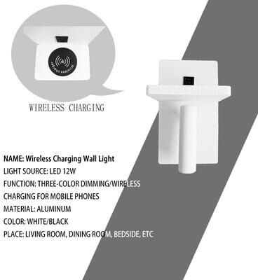 Friendly Fresh Finds Modern Wireless Wall Light Rechargeable LED Wall Sconce With Adjustable Spotlight For Bedroom Living Room white