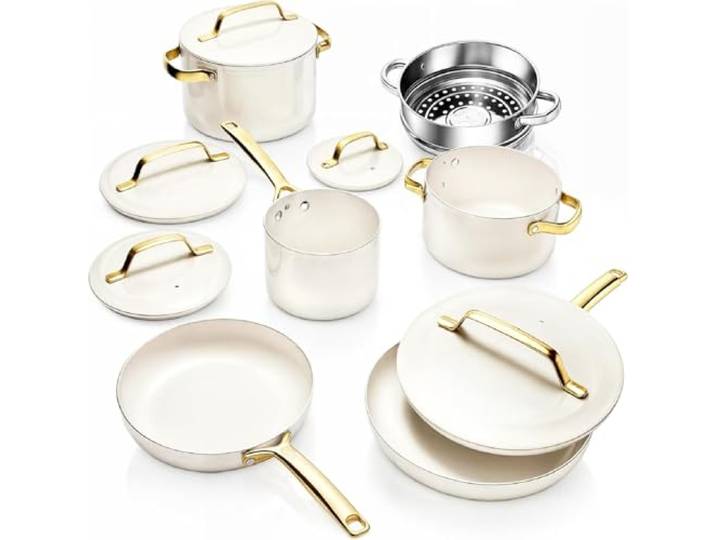 GOTHAM STEEL Modernes 11-teiliges Keramik-Topf- und Pfannenset, antihaftbeschichtet, Küchen-Kochgeschirr-Sets, antihaftbeschichtete Töpfe und Pfannenset, Keramik-Kochgeschirr-Set, Topf- und