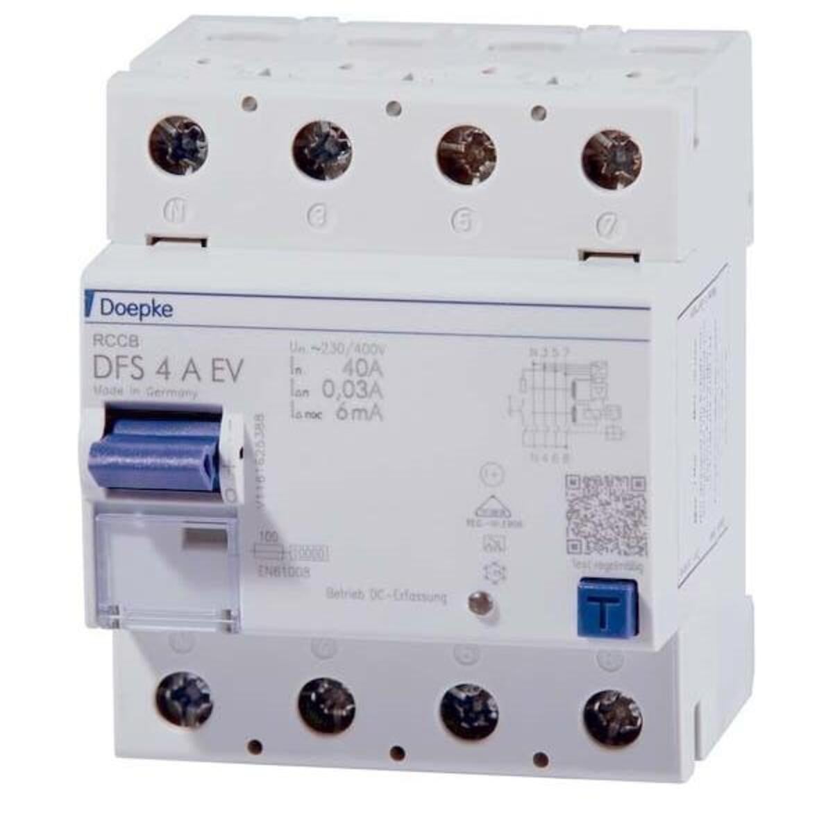 Doepke DFS4 040-4/0,03-A EV FI-schakelaar Type A 4x40A-0,03A voor elektrische mobiliteit