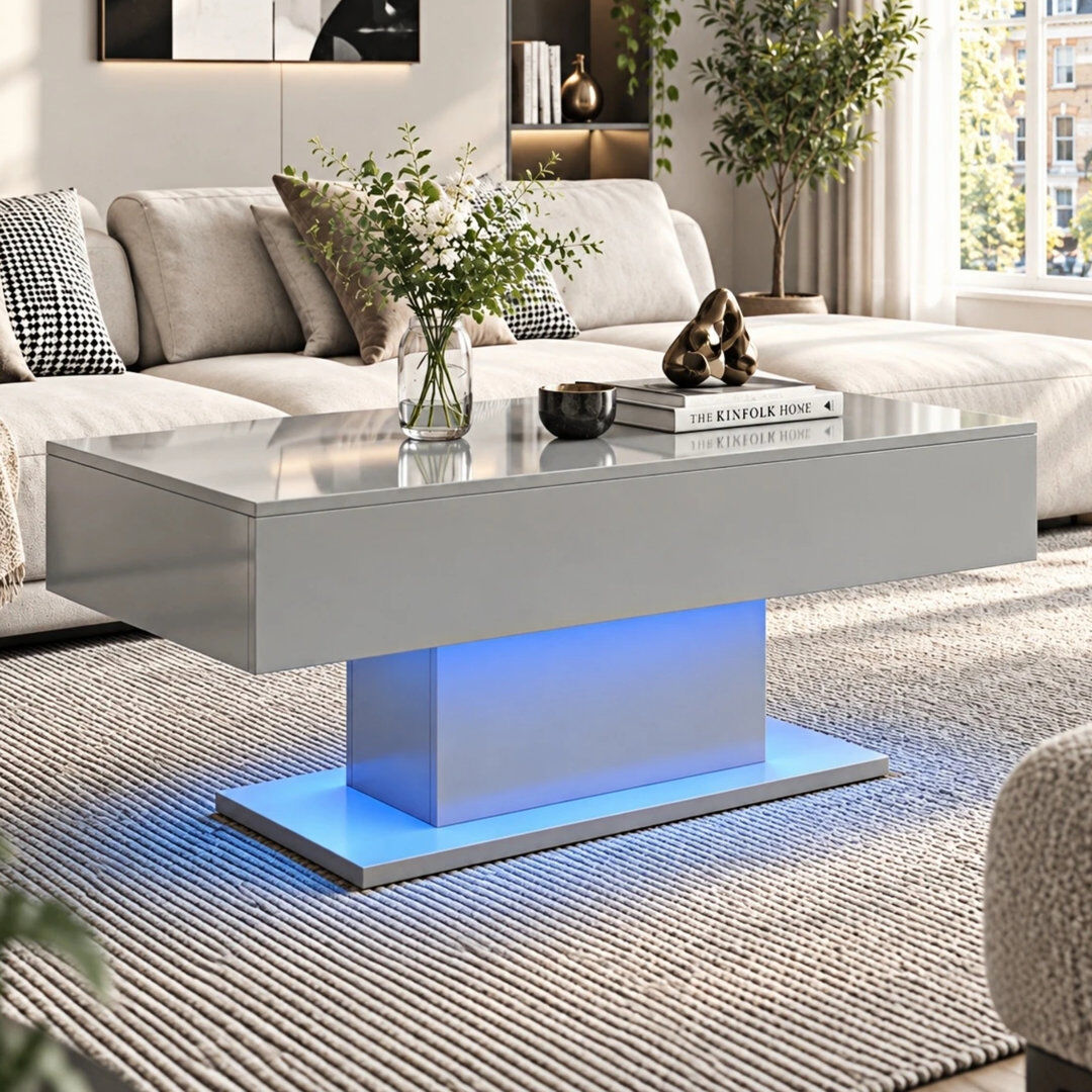 Metro Alpena High Gloss LED Rectangle Coffee Table with Open Storage Grey 50cm H X 110cm W X 55cm D