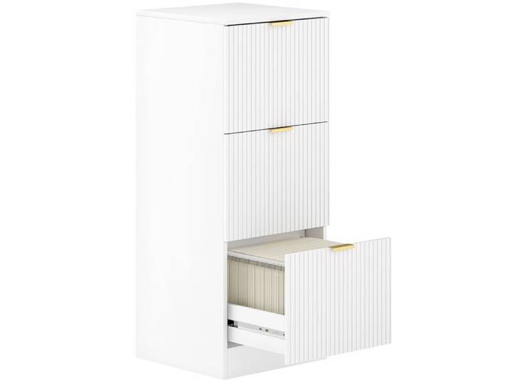 YWJ Commode de bureau avec 3 tiroirs à fronts cannelés meuble classeur pour format A4 ou lettre 40x40x101 cm blanc