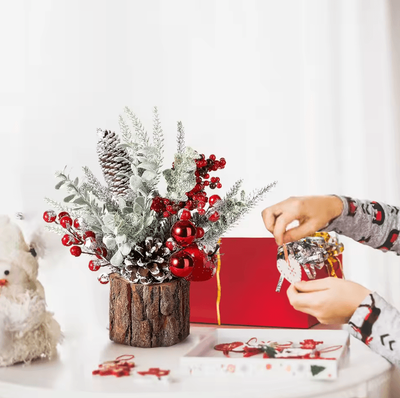 Inspire Curations Mini Christmas Tree With Pine Cone & Red Berry Tabletop Festive Decor red