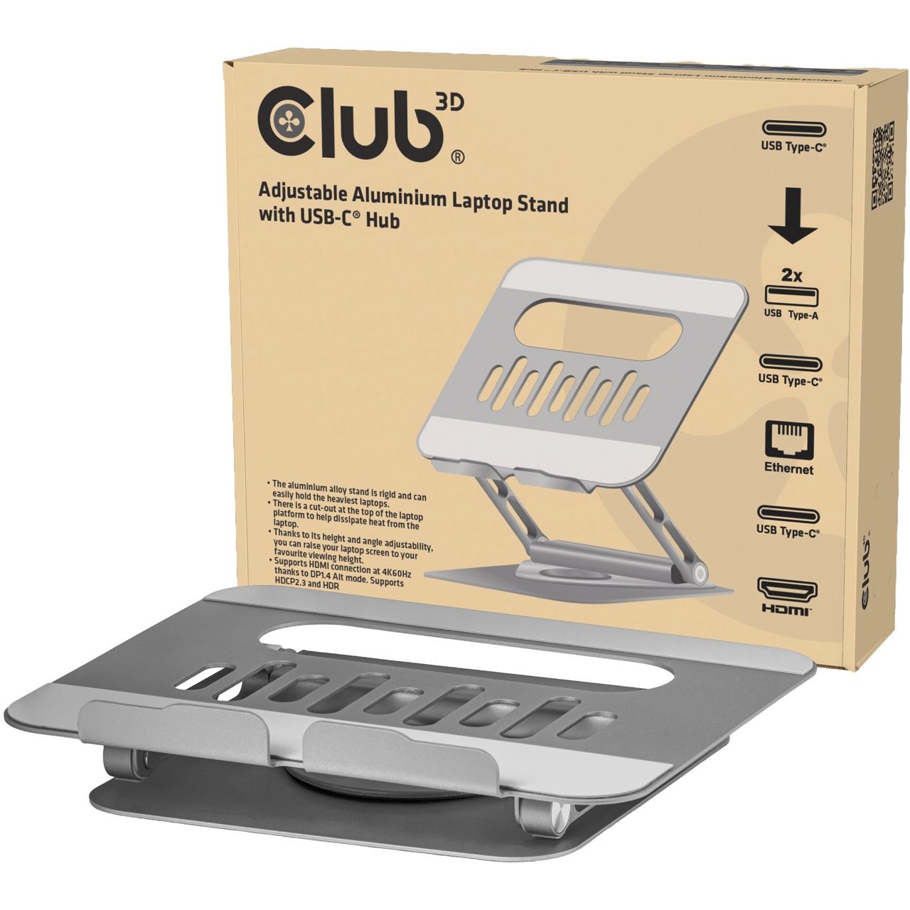 Club 3D Laptopständer mit USB-C HUB 100W 360? 4K60Hz