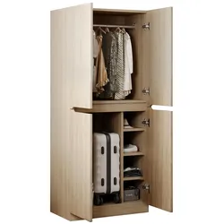 MODFU Kleiderschrank Holzoptik 70x40x170 cm mit Doppeltür, Kleiderstange und Fächern, pflegeleichte Oberfläche, Naturholz