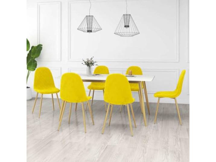NLQMSU Esszimmerstühle, 6 Stück, Senfgelb, Samt, goldene Füße Dicker Schaumstoff, optimaler Komfort, minimalistisches Design, goldene Chromfüße, Tragkraft 110 kg