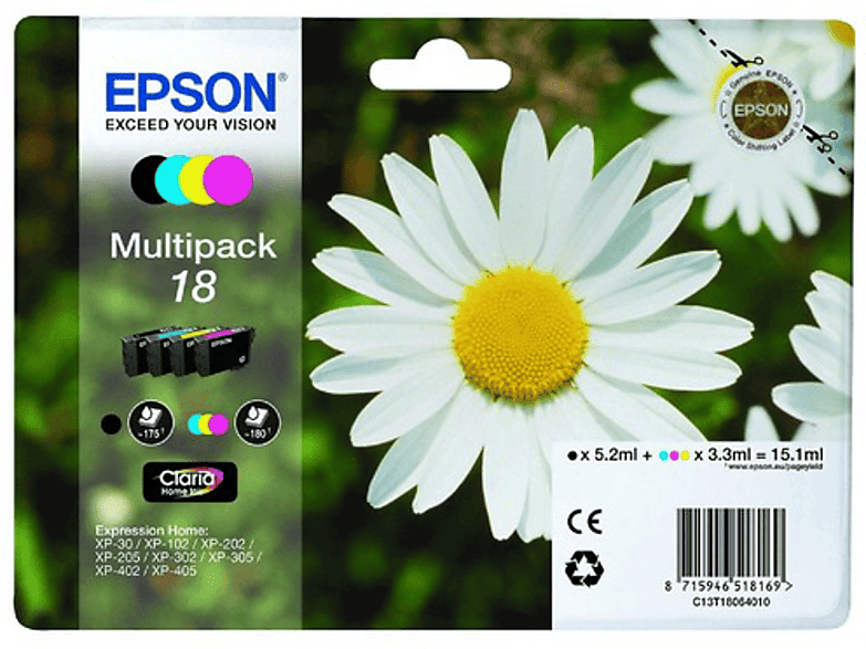 Cartucho de tinta - Epson Multipack 18 pack, 4 colores