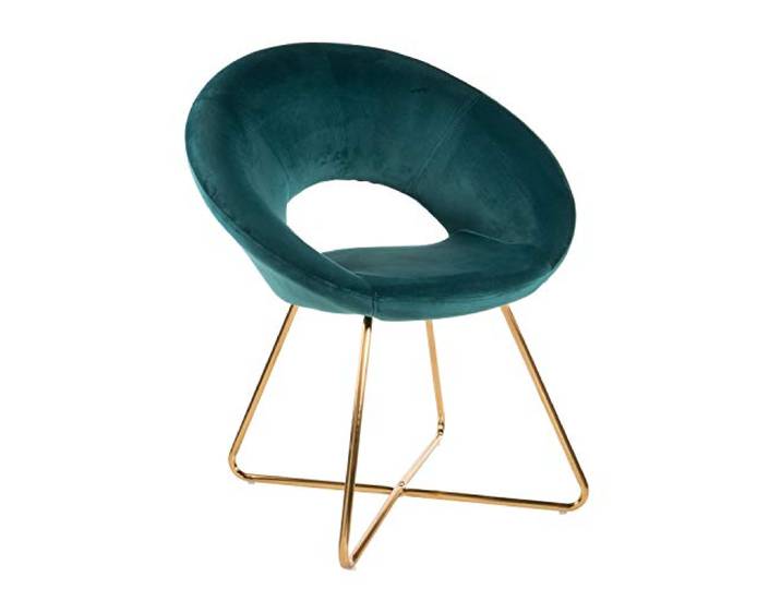 Baroni Home Gepolsterter runder Sessel mi goldfarbenem Eisenbeine, Büro- ode Esszimmersthul, bequem mit ergonomisch Sitzfläche, Petrolbalu, 71x59x84 cm