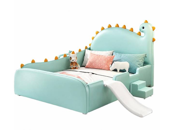 JVmoebel Kinderbett Türkisfarbenes Kinderbett mit Rutsche und Treppe Dinosaurier-Bett, Made in Europa