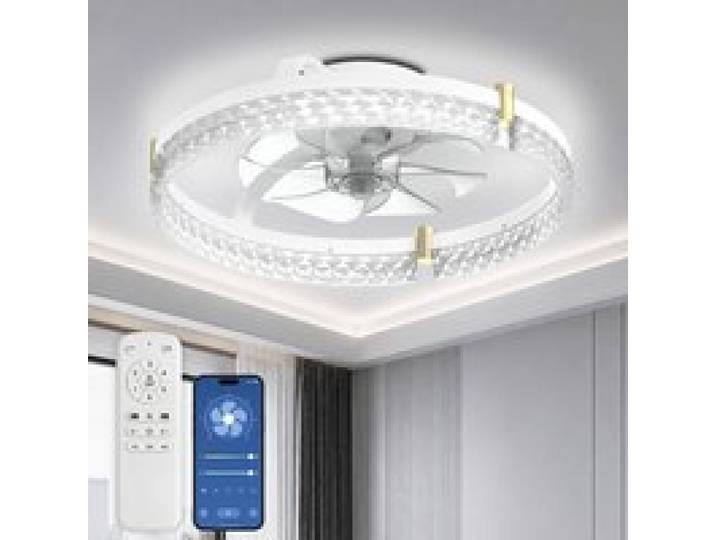 Ventilateur plafond 48 cm rond silencieux LED moteur DC réversible télécommande chambre moderne
