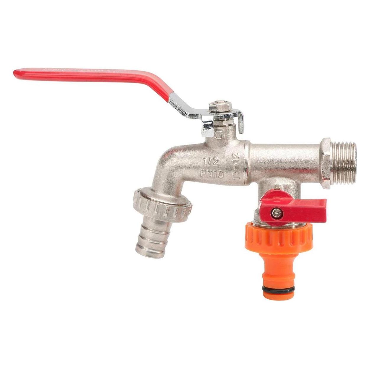 Invena Doppel-Gartenventil - 1/2 x 3/4 x 3/4 - roter Griff (46518841)