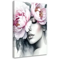 LEINWANDBILD Mädchen mit Pfingstrosenblüten auf dem Kopf 40x60cm