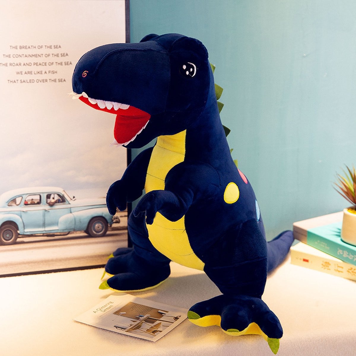 Blauwe Gevlekte Tyrannosaurus Dinosaurus Knuffel en Langedekussen van 110 cm