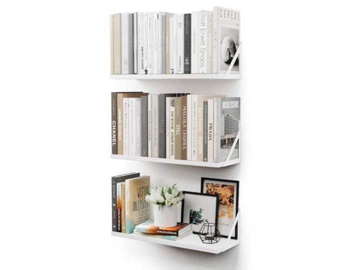 Étagères murales suspendues pour Le Mur Lot de 3 étagère bibliothèque pour Chambre à Coucher Salon Bureau Salle (Blanc)