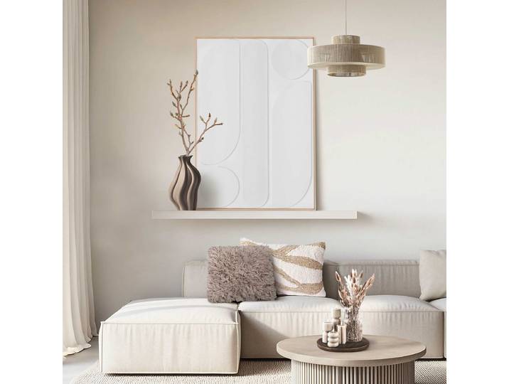 Gerahmtes Bild Weißes Abstraktes MDF Mitteldichte Holfaserplatte Weiß 70 x 100 x 3cm