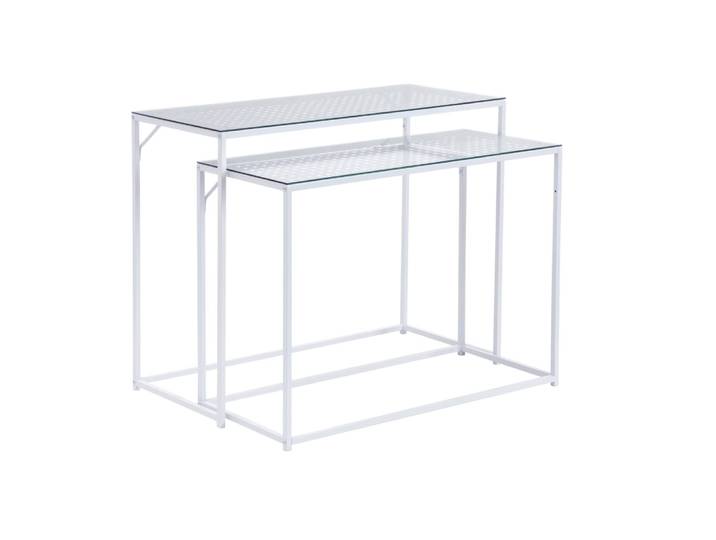 Lot de 2 consoles en verre et métal, blanc