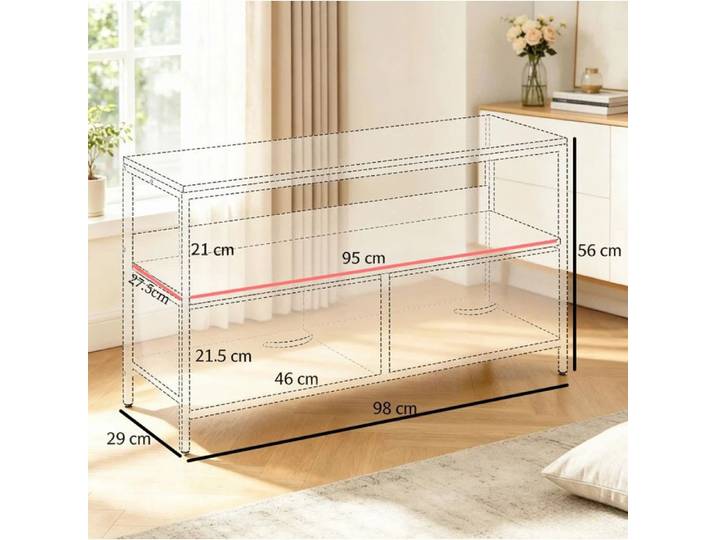 Meuble TV lowboard industriel 98x29x56 cm 2 tiroirs pliants niche ouverte structure métal VEVXYN