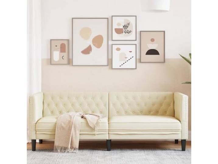 HEFZGDB Chesterfield Sofa 3-Sitzer Creme Kunstleder – Elegantes Wohnzimmer Sofa mit gepolsterten Sitzflächen, langlebigem Kunstleder und klassischer Knopfheftung für stilvollen