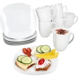 12tlg Frühstücksset Lotta weiß Porzellan 6 Personen kleine Teller Kaffeebecher