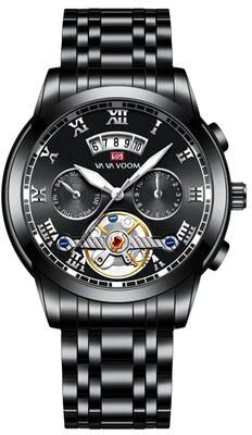 Uplifted Goods Luxury Stainless Steel Mens Watch With Luminescent Display black White Dial