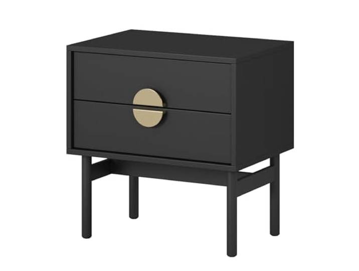 Selsey Nachttisch Beistellschrank Beistelltisch Nachtschrank 55 cm Mit 2 Schubladen Schwarz Stahlrahmen Stoon