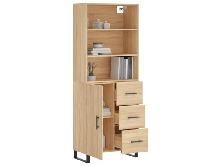 KTHLBRH Sideboard Eiche Sonoma 69,5 x 34 x 180 cm Holz mehrschichtig Praktische Türen, viel Stauraum, Eisenfüße, stabil, robust, feuchtigkeitsbeständig
