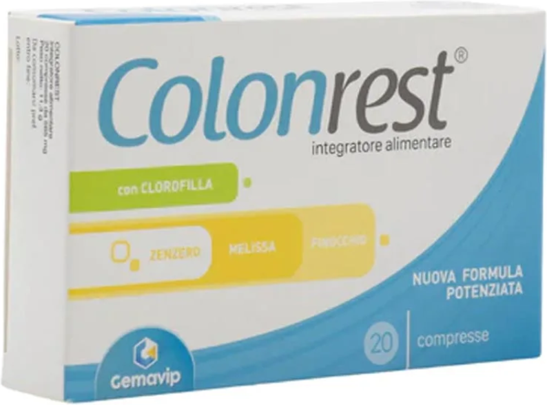 GEMAVIP di Ottavio Podda Gemavip Colonrest, Integratore Alimentare per Disturbi Gastroenterici, 20 Compresse, Zenzero, Melissa, Finocchio