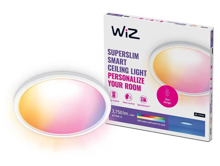WiZ Superslim Deckenleuchte 32W, Intelligente Deckenbeleuchtung, Wi-Fi/Bluetooth, Weiß, Wi-Fi 4 (802.11n), 802.11b, 802.11g, LED, Kunststoff