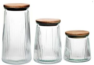 Jay Imports Glass Canisters Set Of 3 With Wooden Lids - 20.3Oz, 33.8Oz & 45.7Oz