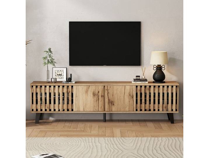 Meuble TV 180x40x55cm bois D'origine 8 compartiments rangement séparés Console TV-Centre de divertissement pour téléviseurs de 70