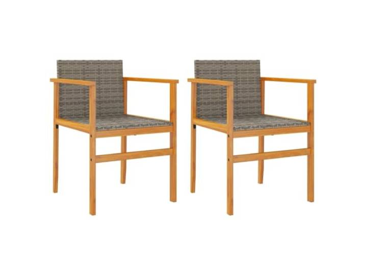 GHVBNMF Gartenstühle 2er Set Grau Poly Rattan & Akazienholz Ergonomische Armlehnstühle mit stabilem Stahlgestell für Terrassen, Balkone und den Garten Outdoor Sitzgruppe