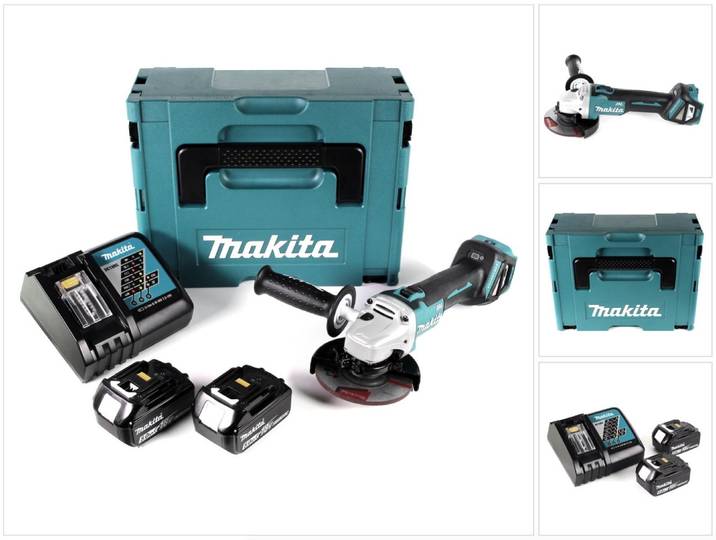 Makita DGA 511 RTJ Meuleuse d'angle Brushless 18 V Li-Ion 125 mm + Coffret Makpac + 2x Batteries 5\,0 Ah + Chargeur rapide