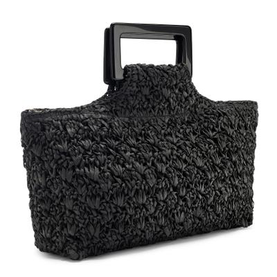 Handtasche LSCN BY LASCANA "Clutch, Tragetasche, Sommertasche, Strandtasche", Damen, Gr. B/H/T: 42cm x 20cm, schwarz, Papierstroh, Taschen Handtasche, NEU im sommerlichen Bast-Look mit modischem Henkel