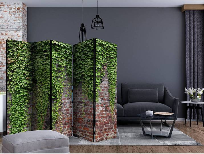Paravent Brique et lierre acoustique Non-tissé sur pin massif Marron 225 x 172 x 3cm