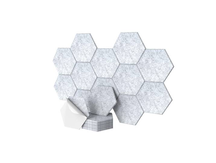 Relaxdays Akustikpaneel Grau 36er-Set selbstklebend Hexagon 30x26 cm, Sechseckig, 30x0.9x26 cm, Tapeten & Wandverkleidungen, Akustikpaneele