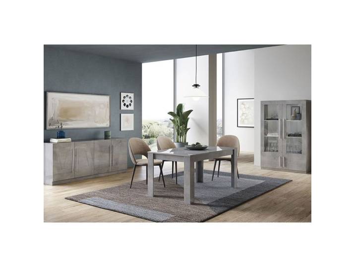 CLARK - Ensemble Séjour Complet Effet Marbre Table 160cm + Buffet + Vitrine avec Leds