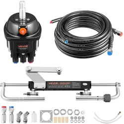 VEVOR Hydraulisches Außenborder-Lenkset, 70kW (90 PS), Bootshydrauliklenksystem, mit 6,9 MPa Steuerpumpe, Zweiwege-Sperrzylinder & 7,3 m langen hochfesten Schläuchen, für Einzelsteuerstand, Einzelmotor