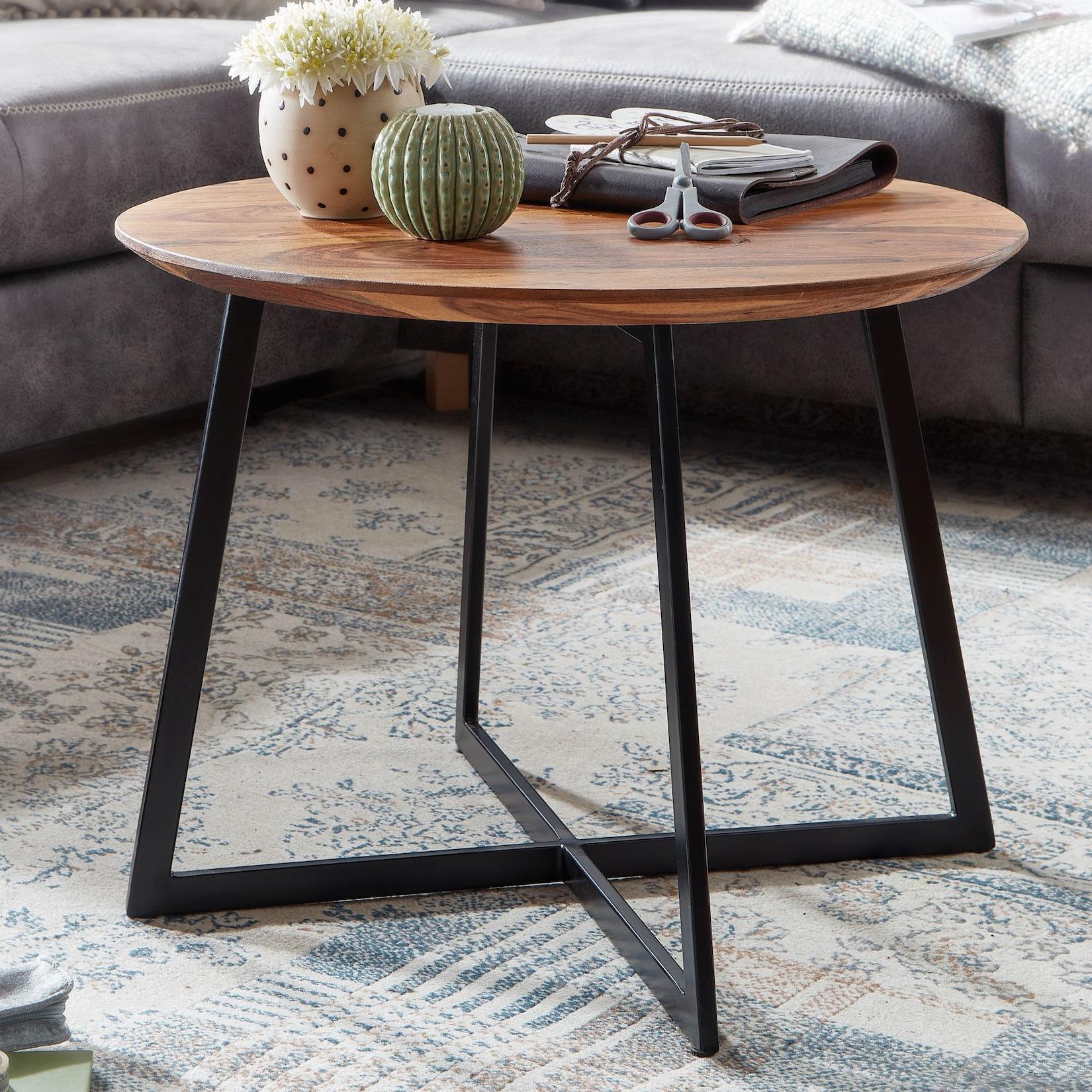 FineBuy Couchtisch Sheesham Massivholz rund Ø 60 cm Wohnzimmertisch Holz