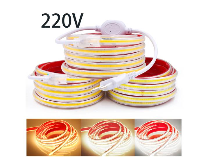 Bande Lumineuse LED COB avec Joli à Ruban Adhésif, Kit de Prise d'Alimentation UE, Flexible, IP67, Éclairage Linéaire, 220V, 0.5m, 10m, 20m, 40m